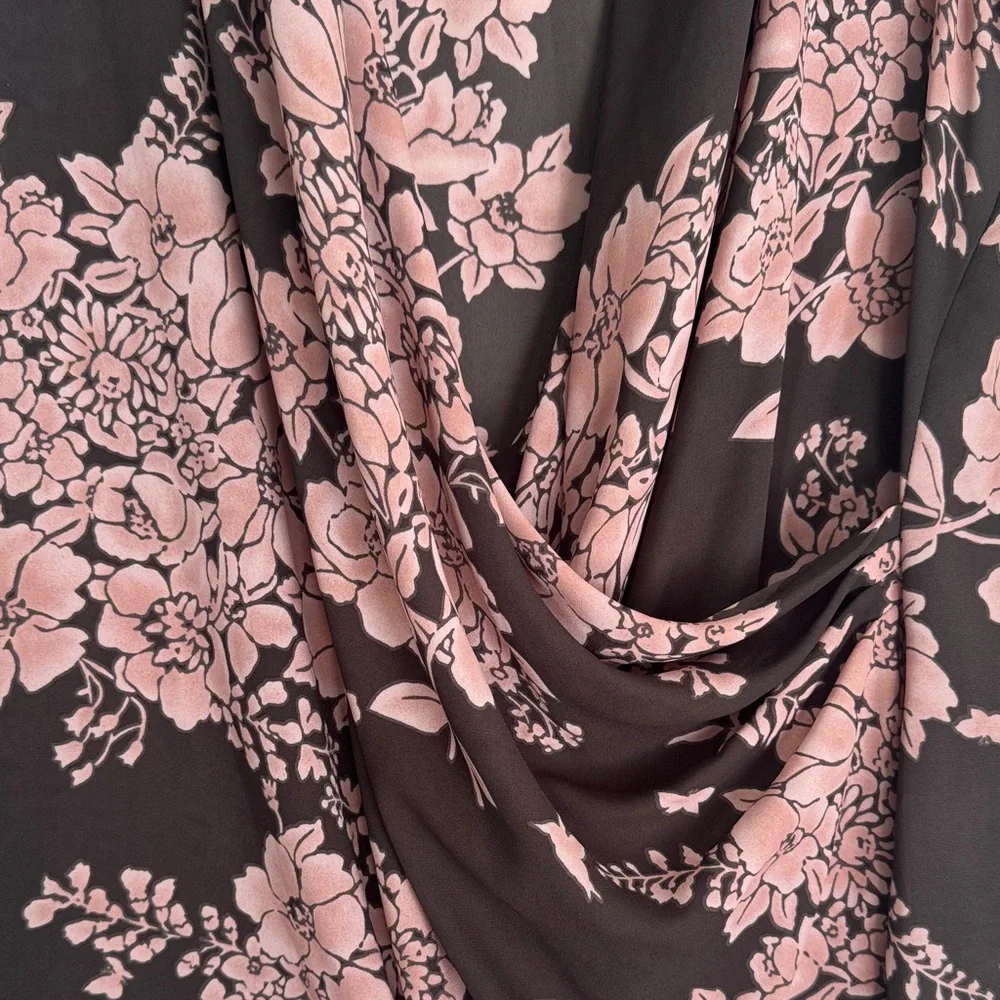 CAbi Floral Sleeveless Draped Blouse Charcoal & Pink - Size Large - Picture 2 of 10